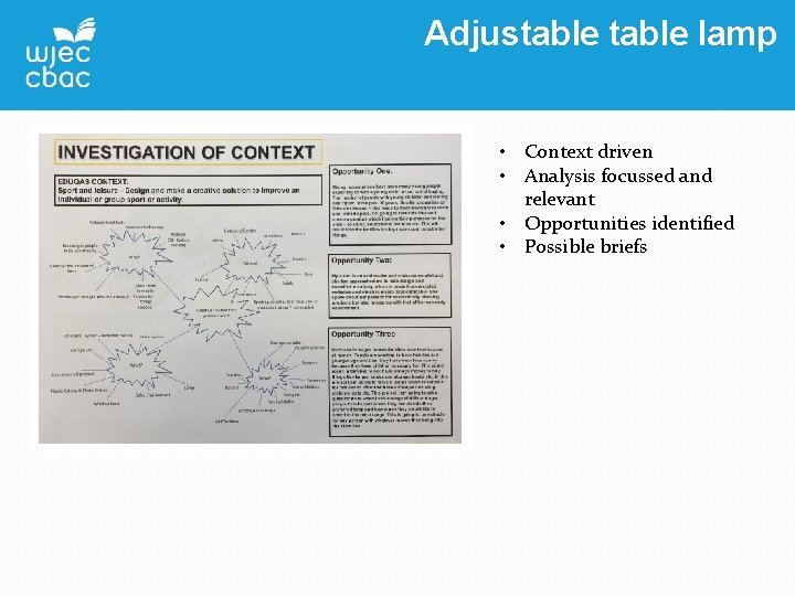 Adjustable lamp • Context driven • Analysis focussed and relevant • Opportunities identified •