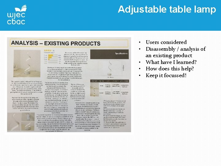 Adjustable lamp • Users considered • Disassembly / analysis of an existing product •