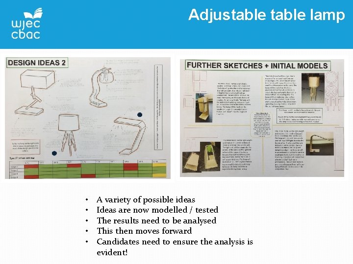 Adjustable lamp • • • A variety of possible ideas Ideas are now modelled