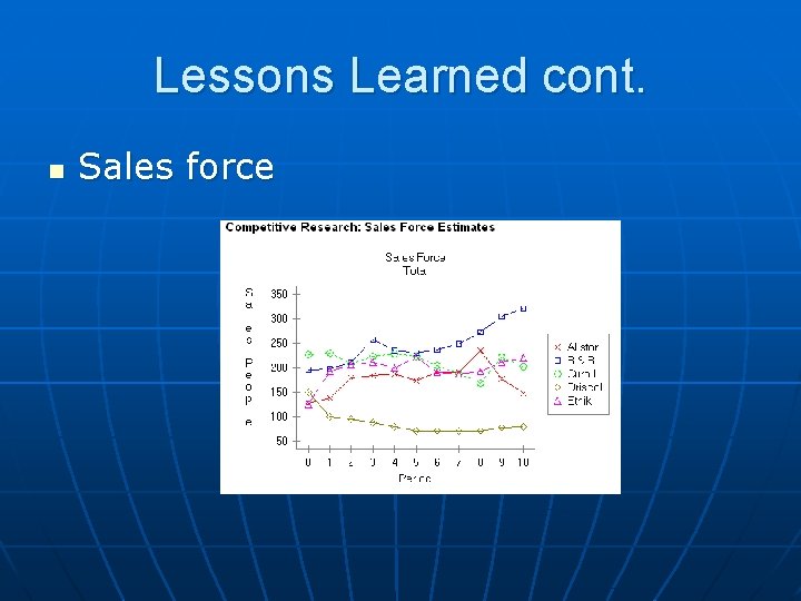 Lessons Learned cont. n Sales force 