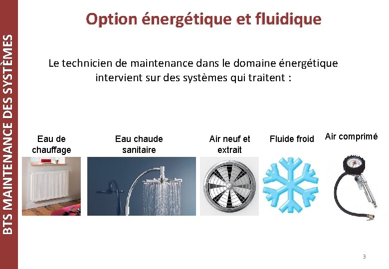 BTS MAINTENANCE DES SYSTÈMES Option énergétique et fluidique Le technicien de maintenance dans le