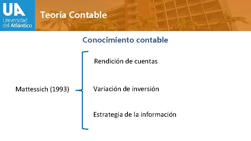 Teoría Contable Conocimiento contable Rendición de cuentas Mattessich (1993) Variación de inversión Estrategia de