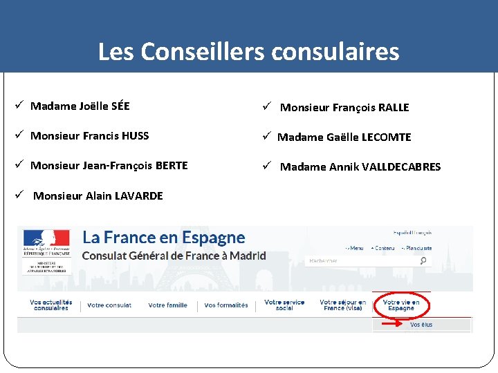 Les Conseillers consulaires ü Madame Joëlle SÉE ü Monsieur François RALLE ü Monsieur Francis