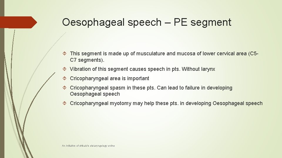 Oesophageal speech – PE segment This segment is made up of musculature and mucosa