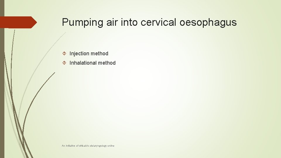 Pumping air into cervical oesophagus Injection method Inhalational method An initiative of drtbalu's otolaryngology