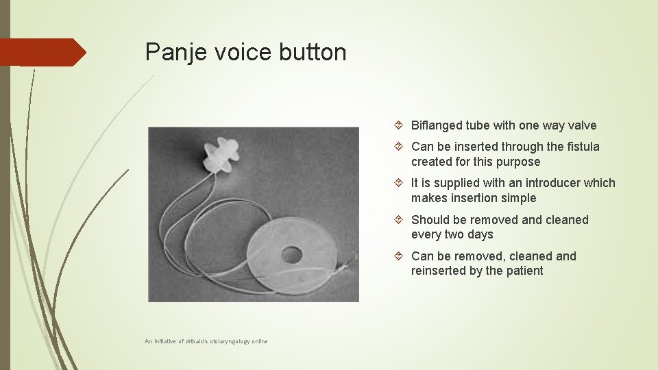 Panje voice button Biflanged tube with one way valve Can be inserted through the