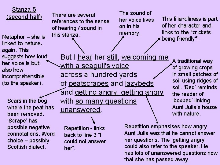 Stanza 5 (second half) Metaphor – she is linked to nature, again. This suggests Stanza 5 (second half) Metaphor – she is linked to nature, again. This suggests