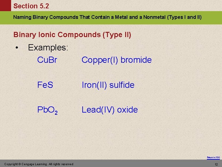 Section 5. 2 Naming Binary Compounds That Contain a Metal and a Nonmetal (Types