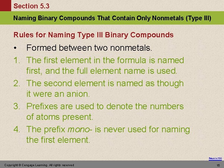 Section 5. 3 Naming Binary Compounds That Contain Only Nonmetals (Type III) Rules for