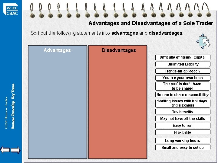 Advantages and Disadvantages of a Sole Trader Sort out the following statements into advantages