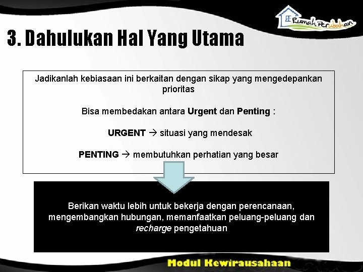 3. Dahulukan Hal Yang Utama Jadikanlah kebiasaan ini berkaitan dengan sikap yang mengedepankan prioritas