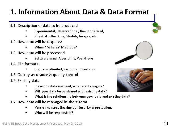1. Information About Data & Data Format 1. 1 Description of data to be