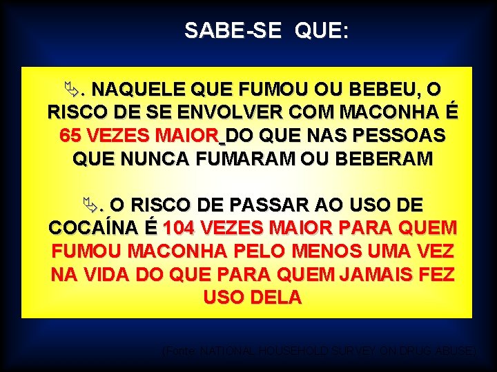 SABE-SE QUE: Ä. NAQUELE QUE FUMOU OU BEBEU, O RISCO DE SE ENVOLVER COM