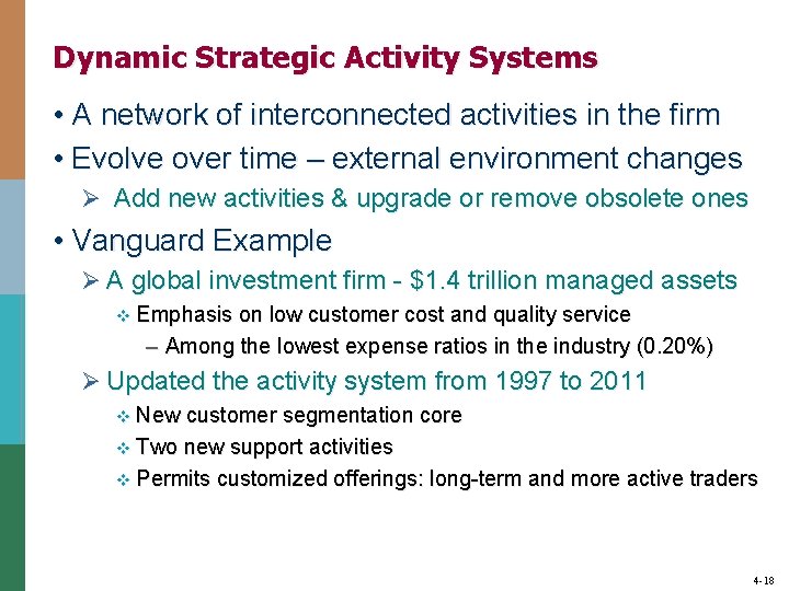 Dynamic Strategic Activity Systems • A network of interconnected activities in the firm •