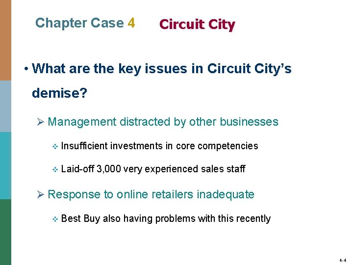 Chapter Case 4 Circuit City • What are the key issues in Circuit City’s