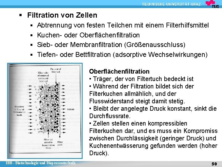 § Filtration von Zellen § Abtrennung von festen Teilchen mit einem Filterhilfsmittel § Kuchen-