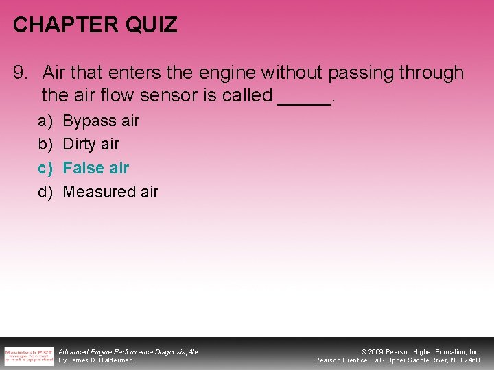 CHAPTER QUIZ 9. Air that enters the engine without passing through the air flow