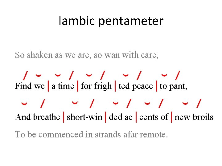 Iambic pentameter So shaken as we are, so wan with care, Find we│a time│for