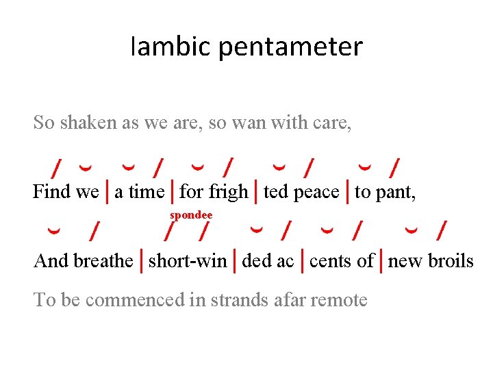 Iambic pentameter So shaken as we are, so wan with care, Find we│a time│for