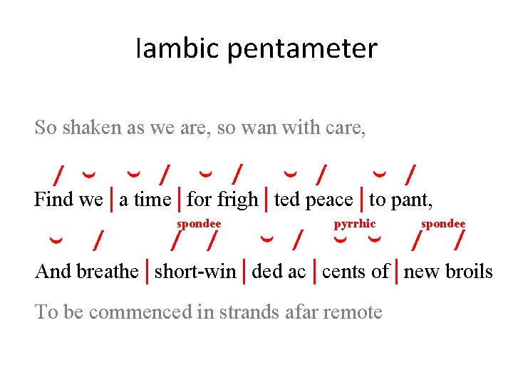 Iambic pentameter So shaken as we are, so wan with care, Find we│a time│for