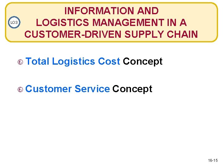 LO 3 INFORMATION AND LOGISTICS MANAGEMENT IN A CUSTOMER-DRIVEN SUPPLY CHAIN Total Logistics Cost