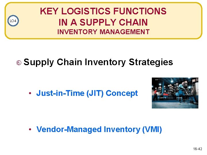 LO 4 KEY LOGISTICS FUNCTIONS IN A SUPPLY CHAIN INVENTORY MANAGEMENT Supply Chain Inventory