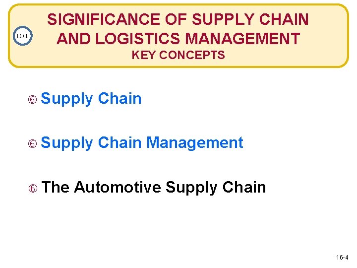 LO 1 SIGNIFICANCE OF SUPPLY CHAIN AND LOGISTICS MANAGEMENT KEY CONCEPTS Supply Chain Management