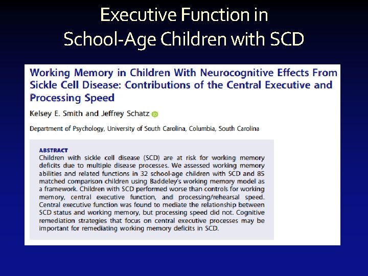 Executive Function in School-Age Children with SCD 