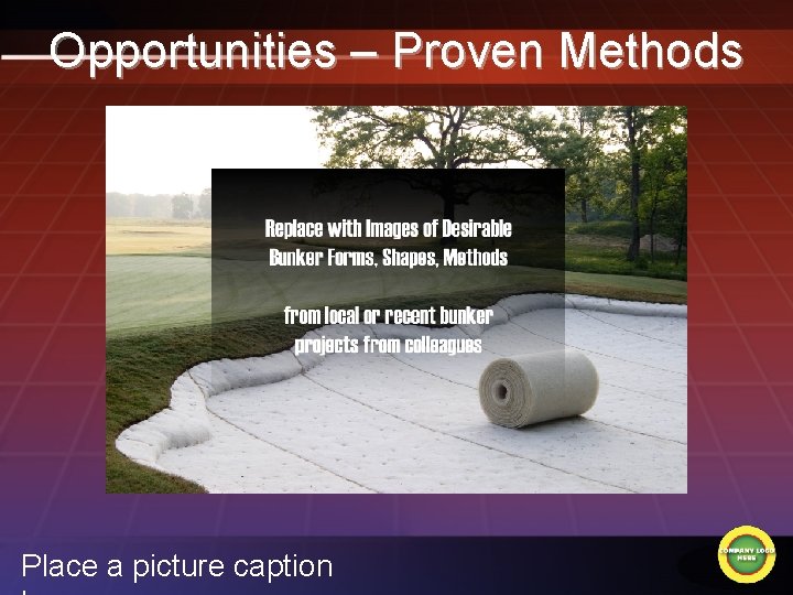 Opportunities – Proven Methods Place a picture caption 