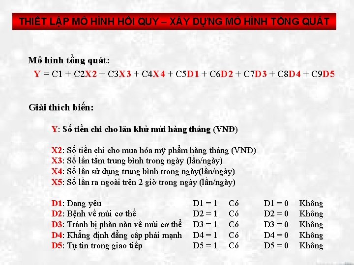 THIẾT LẬP MÔ HÌNH HỒI QUY – X Y DỰNG MÔ HÌNH TỔNG QUÁT