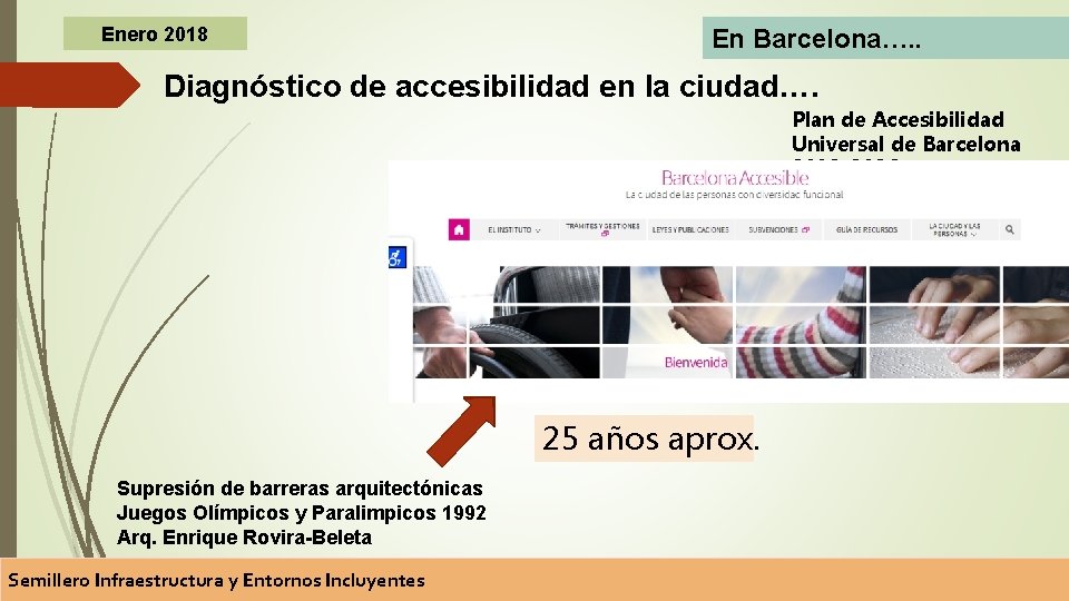 Enero 2018 En Barcelona…. . Diagnóstico de accesibilidad en la ciudad…. Plan de Accesibilidad