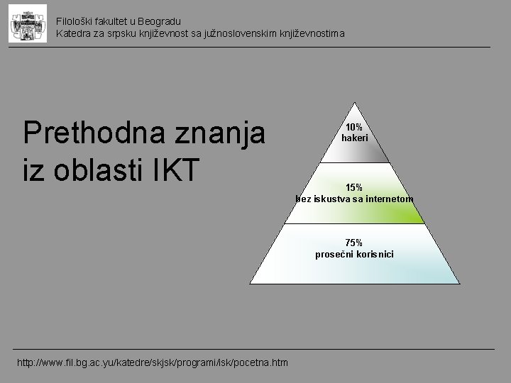 Filološki fakultet u Beogradu Katedra za srpsku književnost sa južnoslovenskim književnostima Prethodna znanja iz