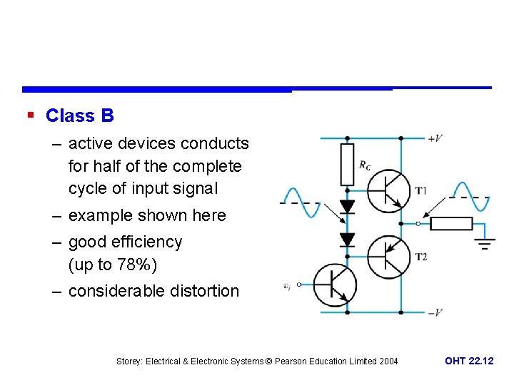 § Class B – active devices conducts for half of the complete cycle of