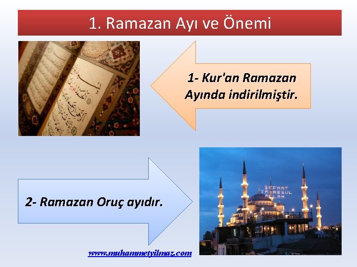 1. Ramazan Ayı ve Önemi 1 - Kur'an Ramazan Ayında indirilmiştir. 2 - Ramazan