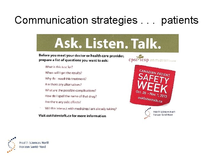 Communication strategies. . . patients 