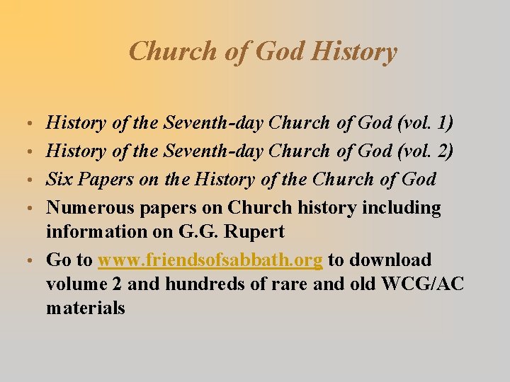 Church of God History • History of the Seventh-day Church of God (vol. 1)