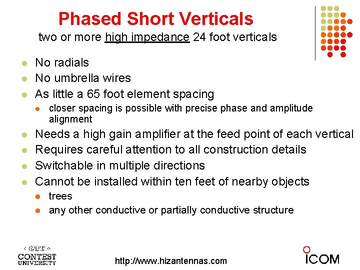 Phased Short Verticals two or more high impedance 24 foot verticals l l l