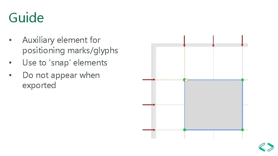 Guide • • • Auxiliary element for positioning marks/glyphs Use to ‘snap’ elements Do