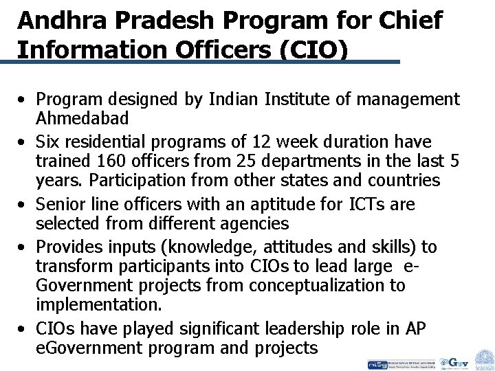 Andhra Pradesh Program for Chief Information Officers (CIO) • Program designed by Indian Institute