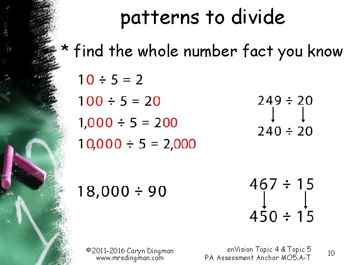 patterns to divide * find the whole number fact you know © 2011 -2016