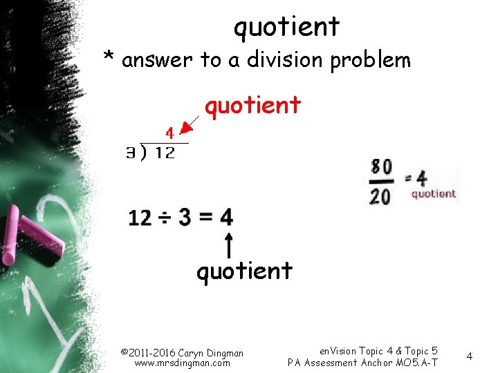 quotient * answer to a division problem quotient © 2011 -2016 Caryn Dingman www.