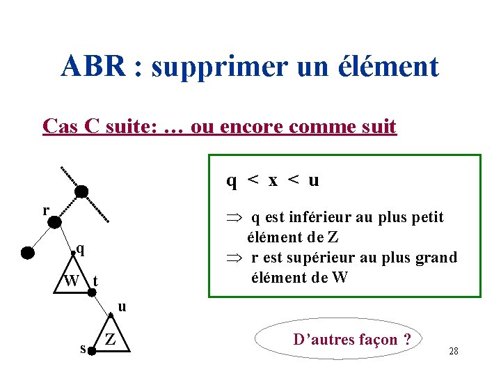 ABR : supprimer un élément Cas C suite: … ou encore comme suit q