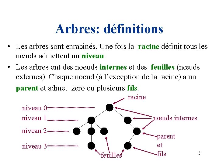 Arbres: définitions • Les arbres sont enracinés. Une fois la racine définit tous les