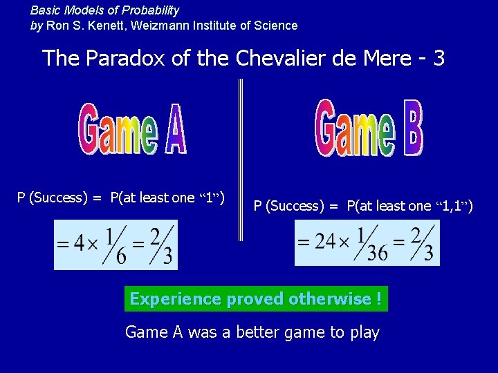 Basic Models of Probability by Ron S. Kenett, Weizmann Institute of Science The Paradox