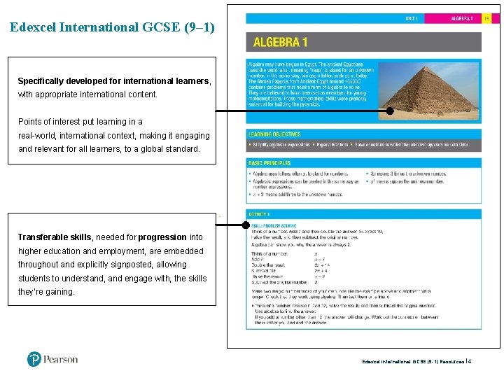 Edexcel International GCSE (9– 1) Specifically developed for international learners, with appropriate international content.