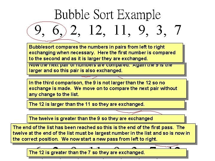 Bubble Sort Example 9, 6, 6, 9, 2, 2, 2, 9, 9, 9, 12,