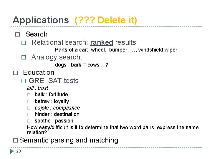 Applications (? ? ? Delete it) � Search � Relational search: ranked results Parts