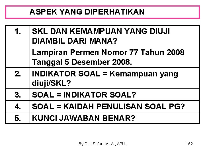 ASPEK YANG DIPERHATIKAN 1. 2. 3. 4. 5. SKL DAN KEMAMPUAN YANG DIUJI DIAMBIL