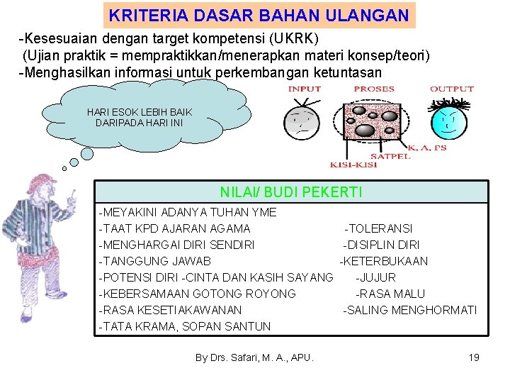 KRITERIA DASAR BAHAN ULANGAN -Kesesuaian dengan target kompetensi (UKRK) (Ujian praktik = mempraktikkan/menerapkan materi