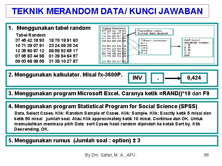 TEKNIK MERANDOM DATA/ KUNCI JAWABAN 1. Menggunakan tabel random Tabel Random 37 45 42